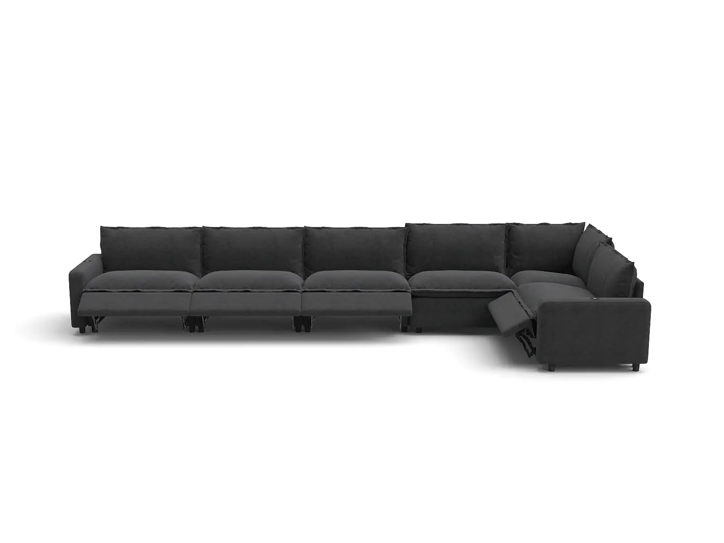 Modular Cero Reclining Sectionals | 6-Piece Grey Linen Large Space L-Shaped Sectionals 6-Seater