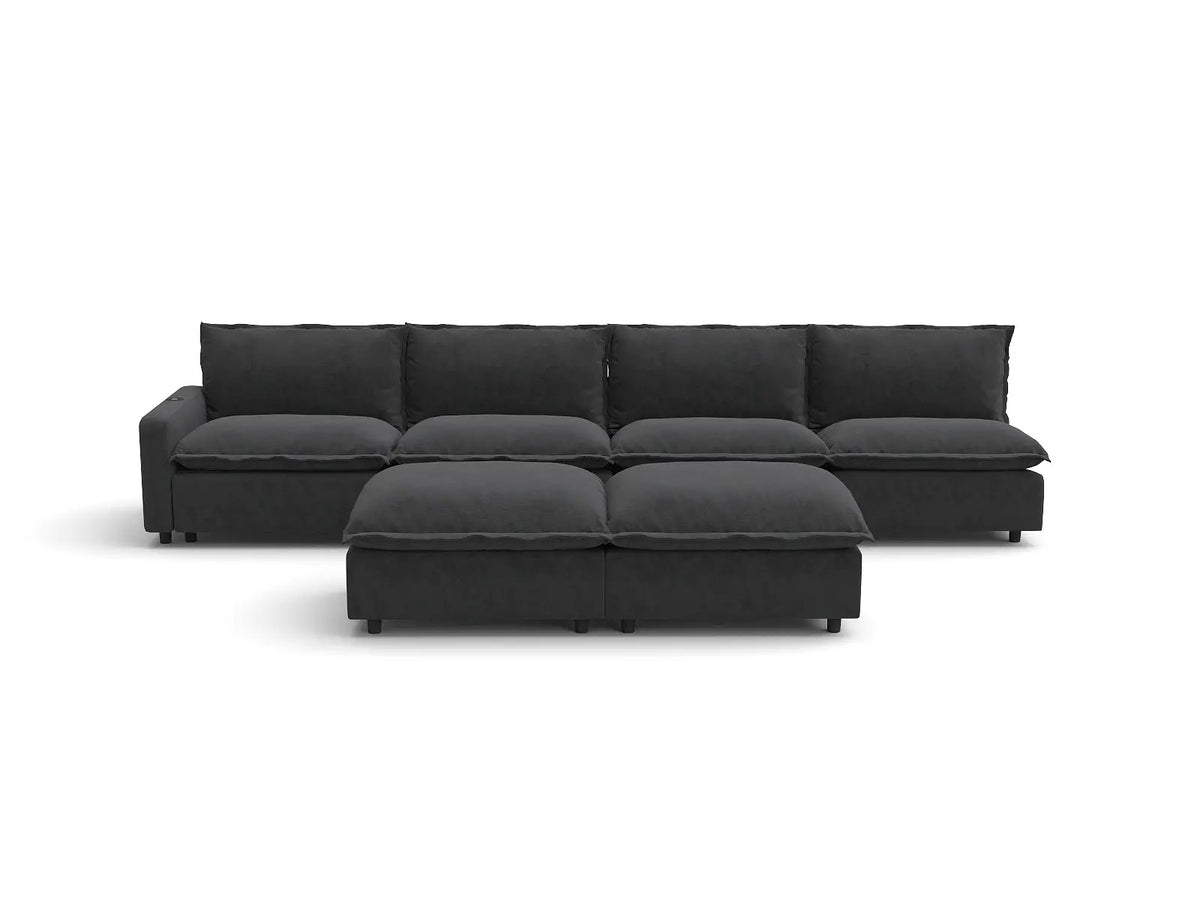Modular Cero Reclining Sectionals | 6-Piece Grey Linen Large Space Sofa Sets 4-Seater with 2-Ottomans