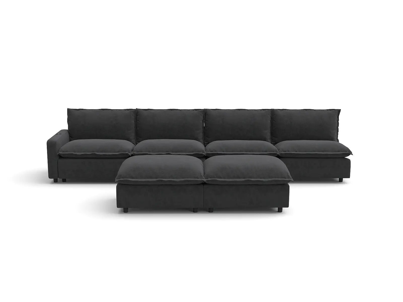 Modular Cero Sofa and Recliner Set | 6-Piece Grey Linen Large Space Sofa Sets 4-Seater with 2-Ottomans