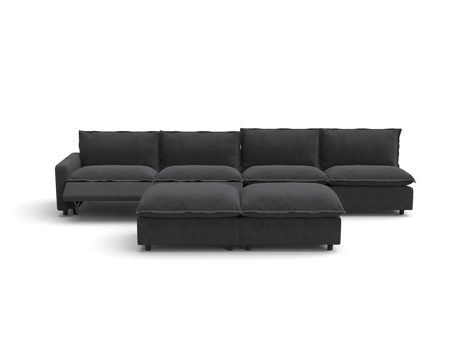 Modular Cero Sofa and Recliner Set | 6-Piece Grey Linen Large Space Sofa Sets 4-Seater with 2-Ottomans