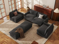 Modular Cero Reclining Sectionals | 6-Piece Grey Linen Large Space U-Shaped Sectionals 4-Seater with 2-Ottomans