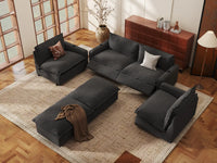 Modular Cero Reclining Sectionals | 6-Piece Grey Linen Large Space U-Shaped Sectionals 4-Seater with 2-Ottomans