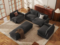 Modular Cero Reclining Sectionals | 6-Piece Grey Linen Large Space U-Shaped Sectionals 4-Seater with 2-Ottomans