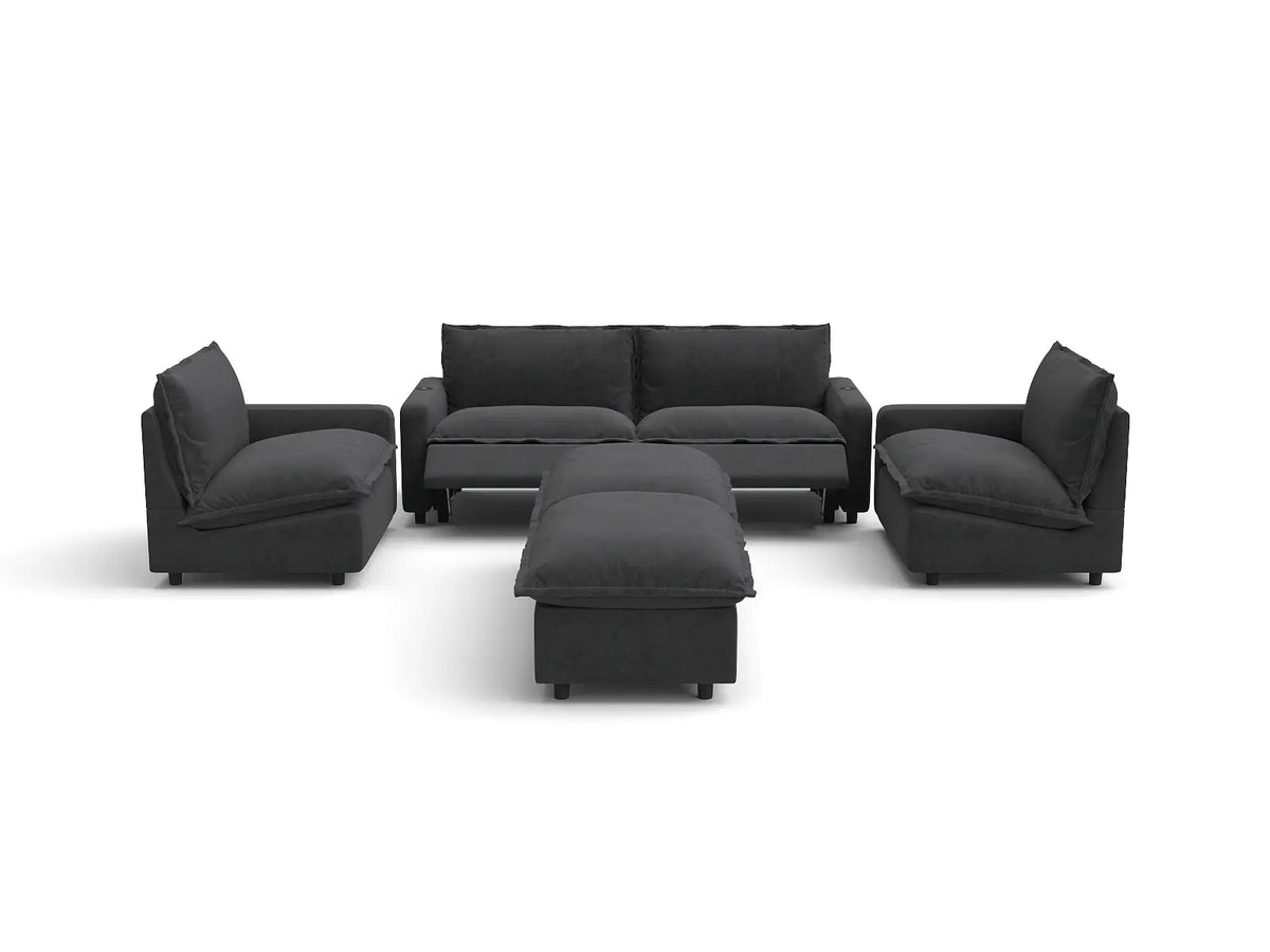 Modular Cero Reclining Sectionals | 6-Piece Grey Linen Large Space U-Shaped Sectionals 4-Seater with 2-Ottomans