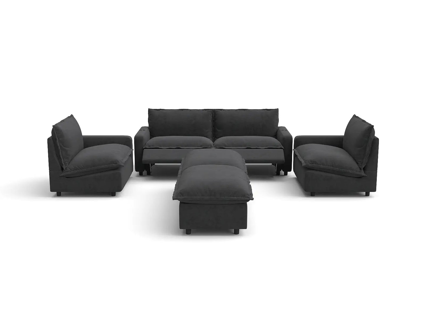 Modular Cero Reclining Sectionals | 6-Piece Grey Linen Large Space U-Shaped Sectionals 4-Seater with 2-Ottomans