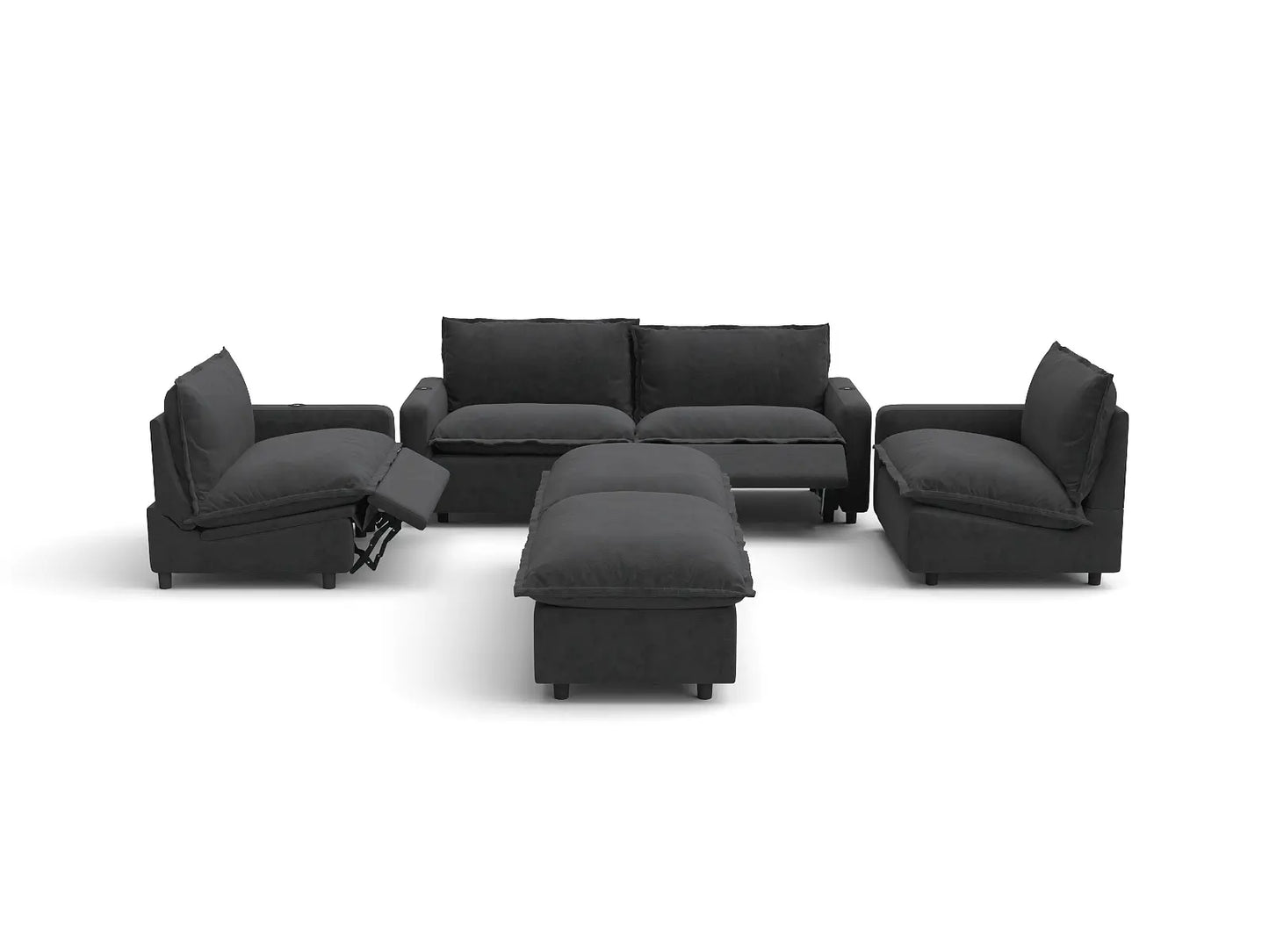 Modular Cero Reclining Sectionals | 6-Piece Grey Linen Large Space U-Shaped Sectionals 4-Seater with 2-Ottomans