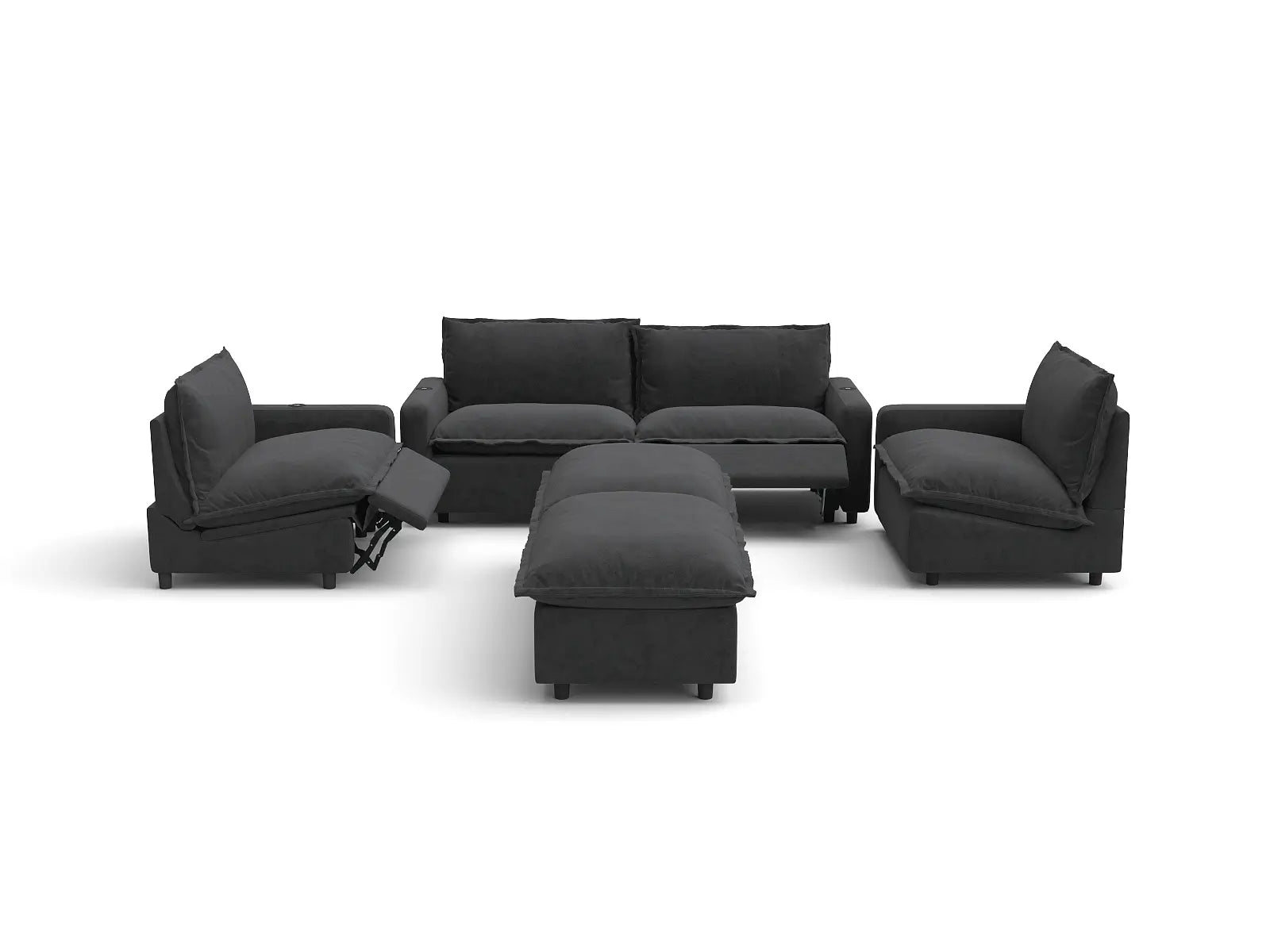 Modular Cero Reclining Sectional Sofa with Chaise | 6-Piece Grey Linen Large Space U-Shaped Sectionals 4-Seater with 2-Ottomans