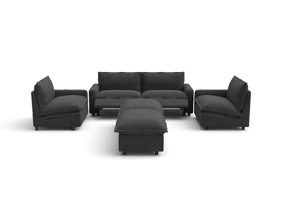 Modular Cero Reclining Sectionals | 6-Piece Grey Linen Large Space U-Shaped Sectionals 4-Seater with 2-Ottomans