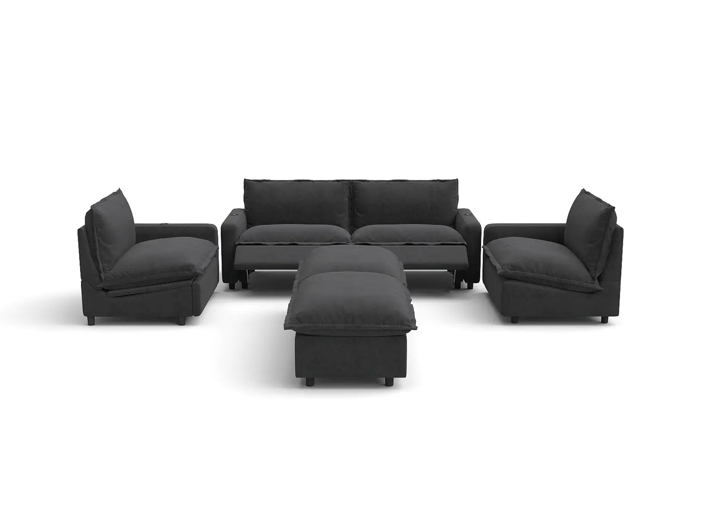 Modular Cero Reclining Sectionals | 6-Piece Grey Linen Large Space U-Shaped Sectionals 4-Seater with 2-Ottomans