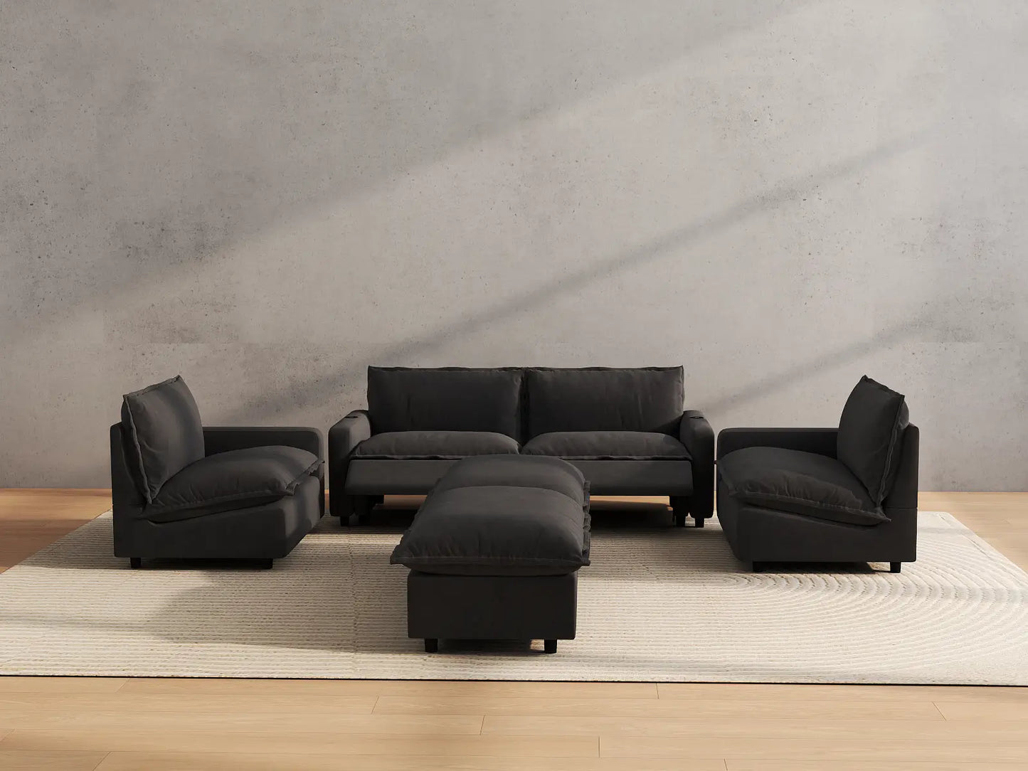 Modular Cero Reclining Sectionals | 6-Piece Grey Linen Large Space U-Shaped Sectionals 4-Seater with 2-Ottomans