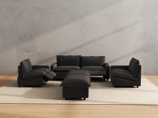 Modular Cero Reclining Sectionals | 6-Piece Grey Linen Large Space U-Shaped Sectionals 4-Seater with 2-Ottomans