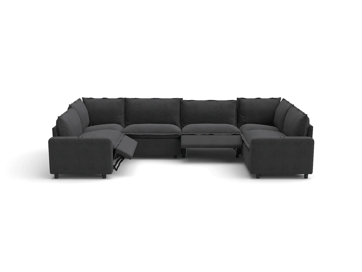 Modular Cero Reclining Sectionals | 6-Piece Grey Linen Large Space U-Shaped Sectionals 6-Seater