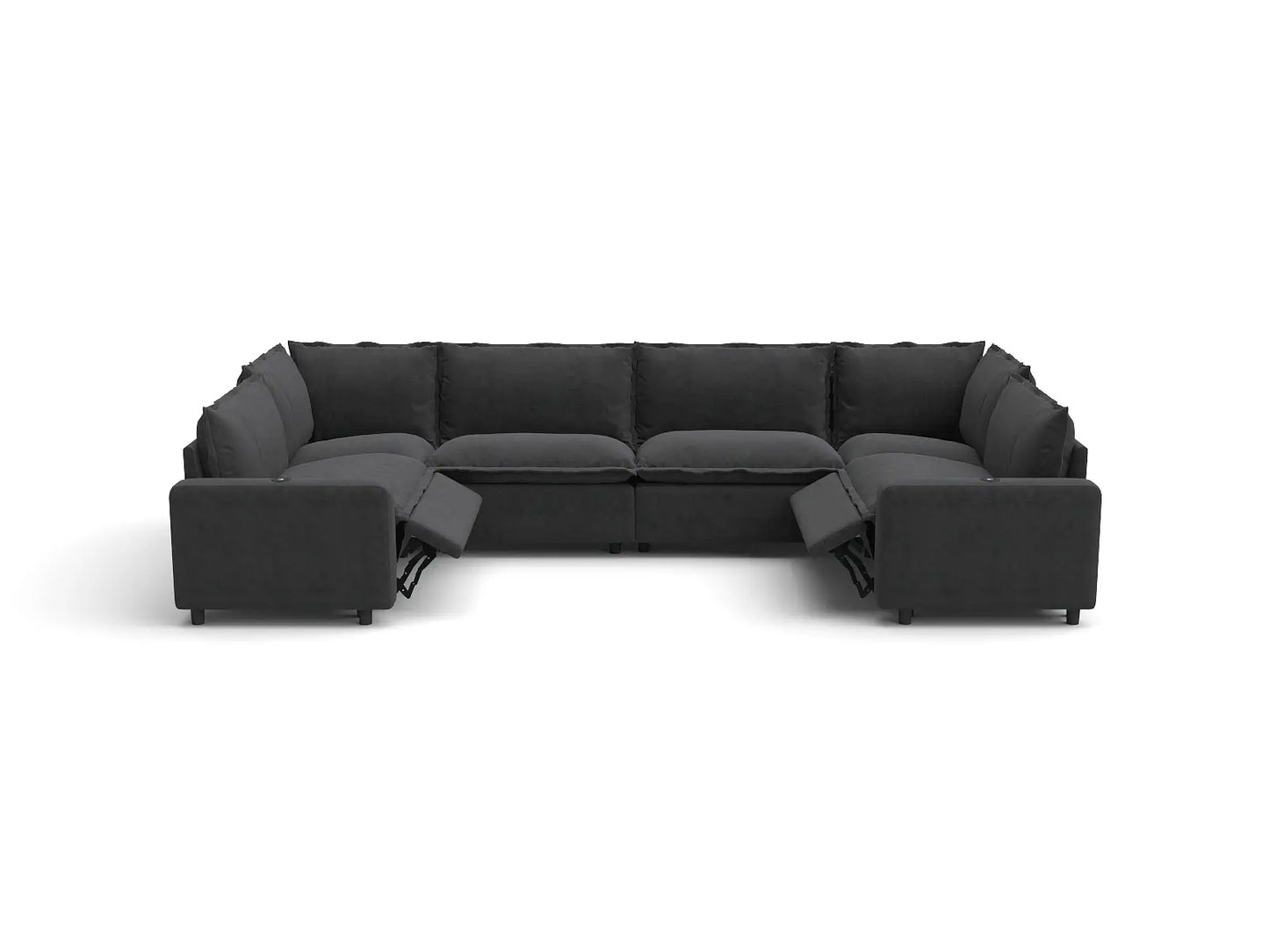 Modular Cero Reclining Sectionals | 6-Piece Grey Linen Large Space U-Shaped Sectionals 6-Seater