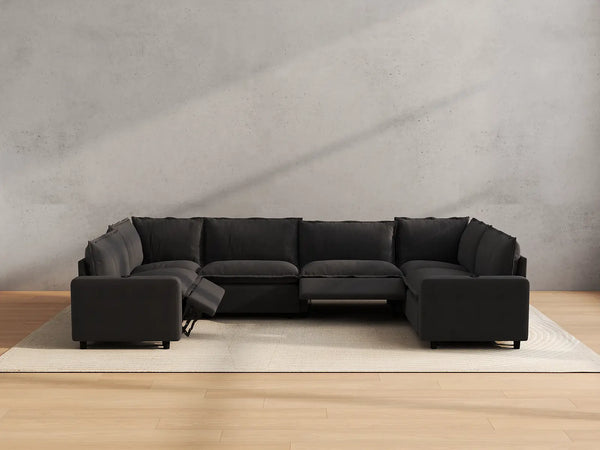 Modular Cero Oversized Sectional Couch with Recliner | 6-Piece Grey Linen Large Space U-Shaped Sectionals 6-Seater