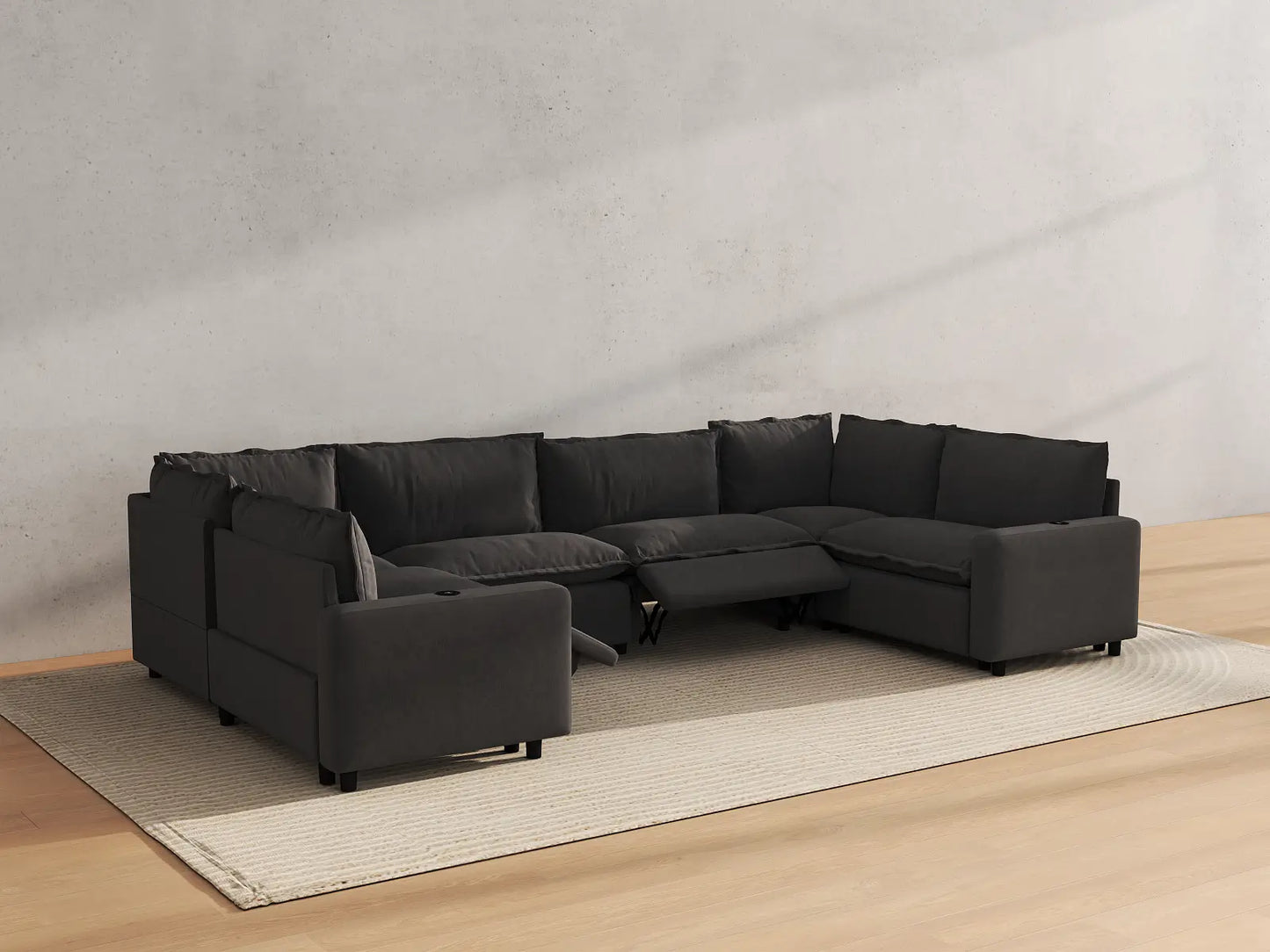 Modular Cero Reclining Sectionals | 6-Piece Grey Linen Large Space U-Shaped Sectionals 6-Seater