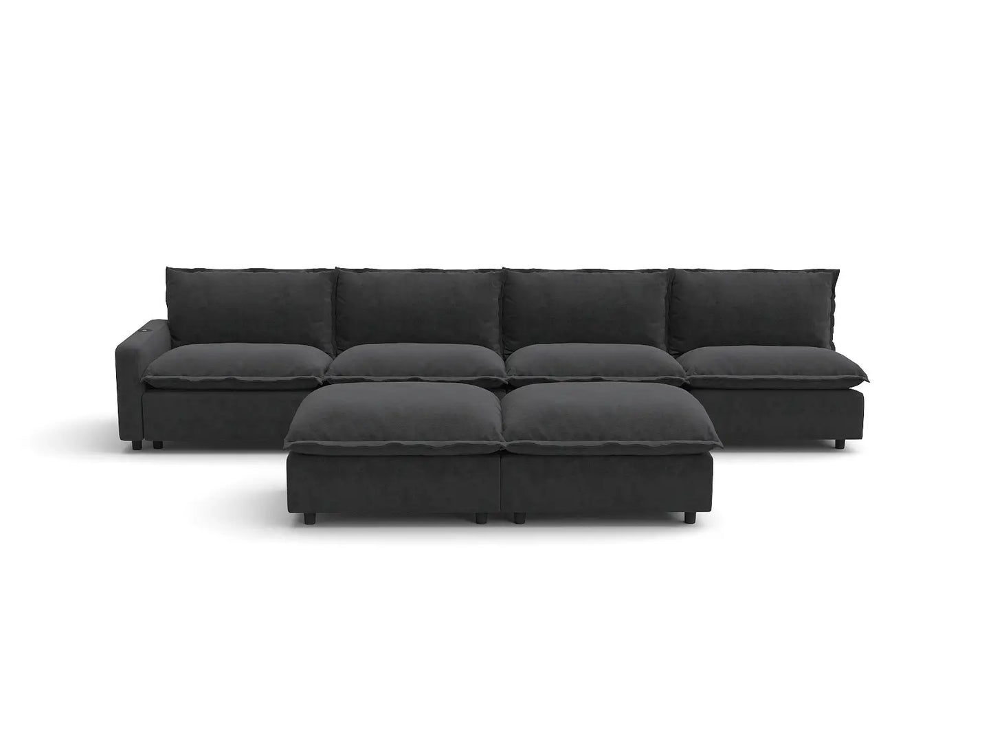 Modular Cero Reclining Sectionals | 6-Piece Grey Linen Open Plan Sofa Sets 4-Seater with 2-Ottomans