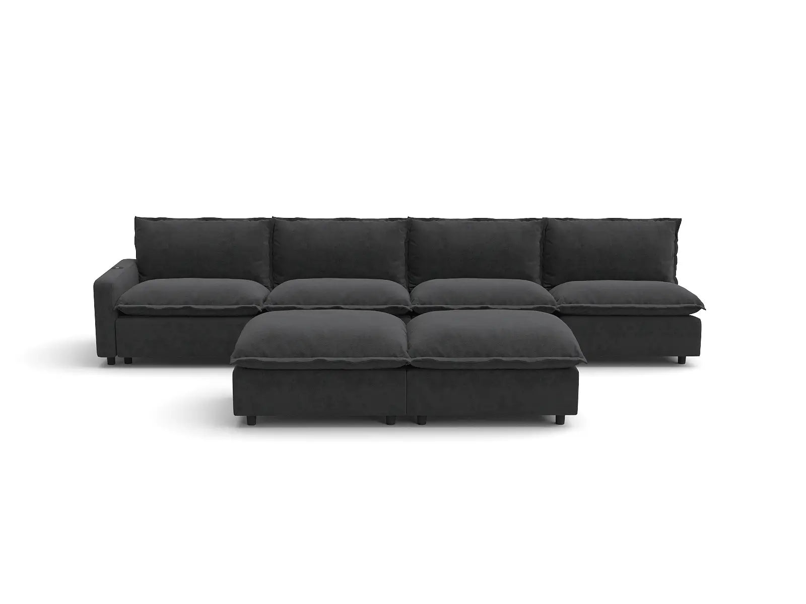 Modular Cero Power Recliner Sofa Set | 6-Piece Grey Linen Open Plan Sofa Sets 4-Seater with 2-Ottomans