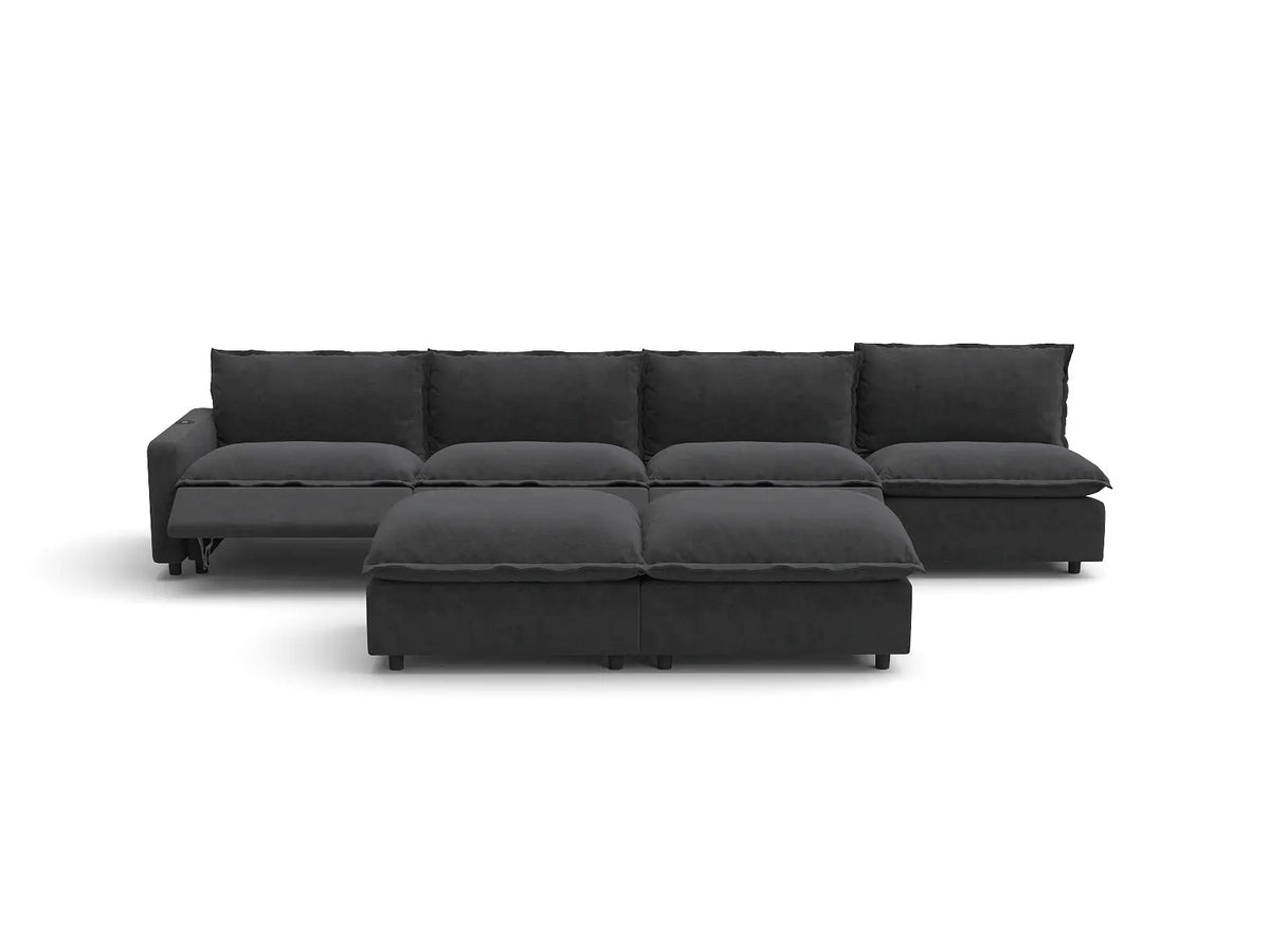 Modular Cero Reclining Sectionals | 6-Piece Grey Linen Open Plan Sofa Sets 4-Seater with 2-Ottomans