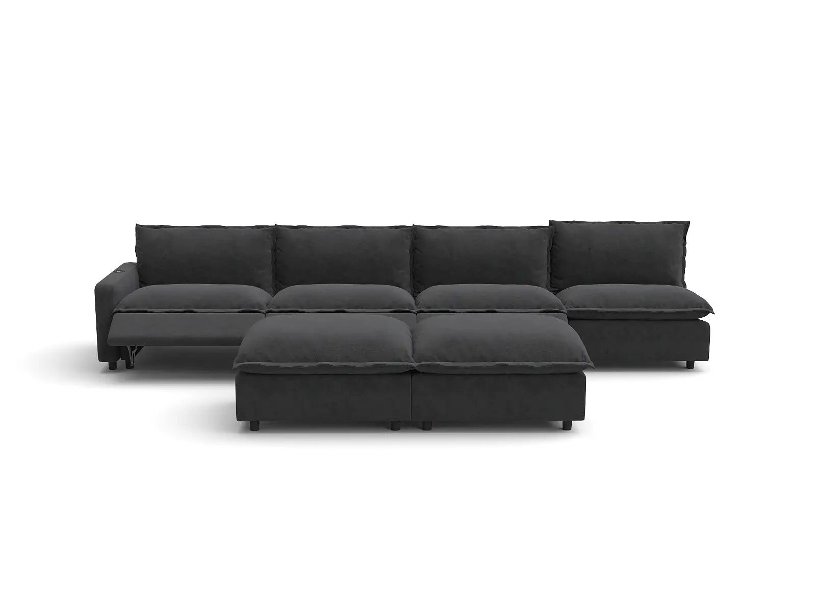 Modular Cero Power Recliner Sofa Set | 6-Piece Grey Linen Open Plan Sofa Sets 4-Seater with 2-Ottomans