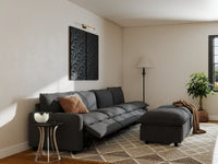 Modular Cero Reclining Sectionals | 6-Piece Grey Linen Open Plan Sofa Sets 4-Seater with 2-Ottomans