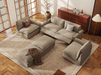 Modular Cero Reclining Sectionals | 6-Piece Khaki Linen Grand Estate U-Shaped Sectionals 4-Seater with 2-Ottomans