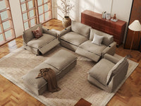 Modular Cero Reclining Sectionals | 6-Piece Khaki Linen Grand Estate U-Shaped Sectionals 4-Seater with 2-Ottomans