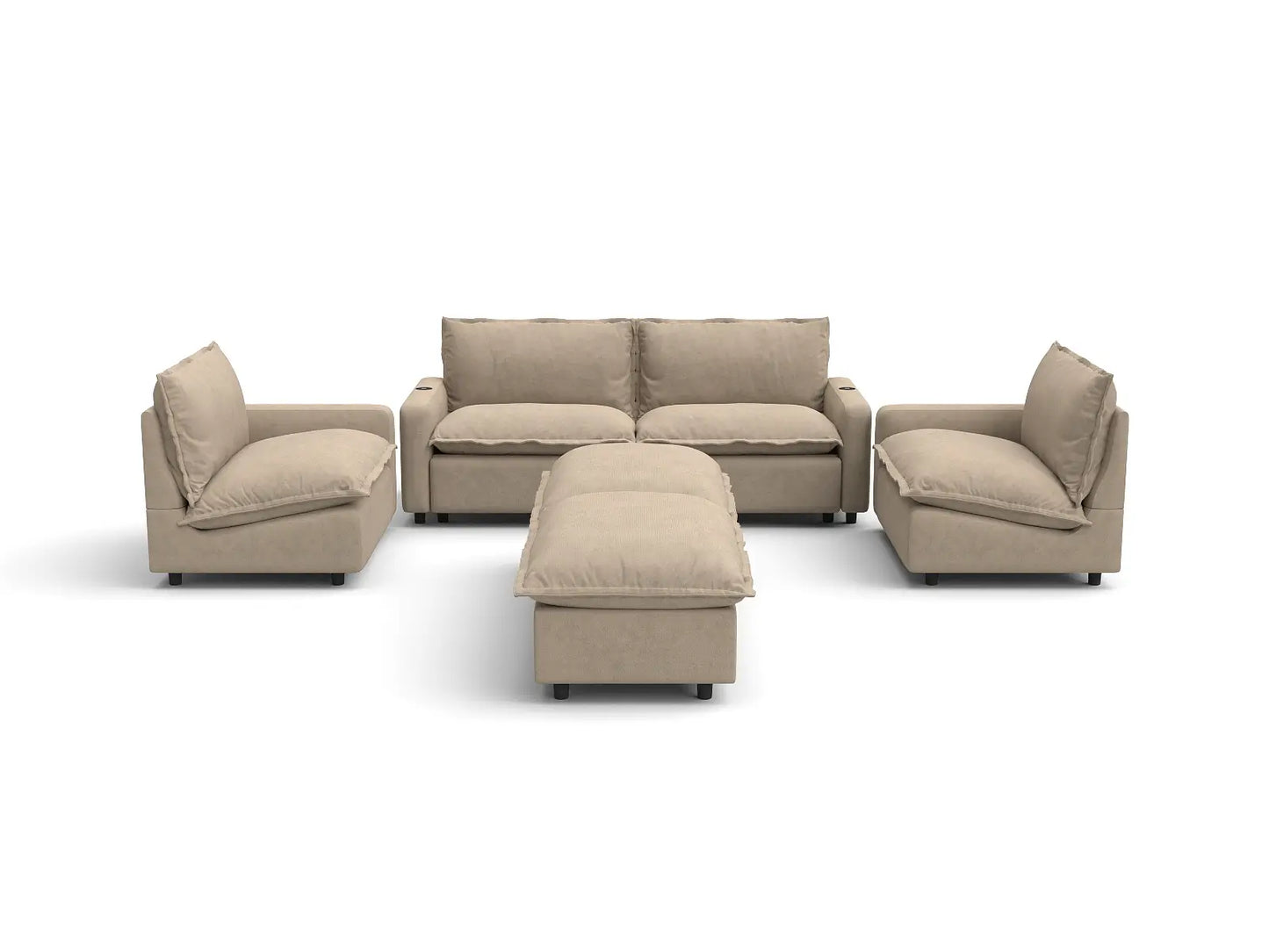 Modular Cero Reclining Sectionals | 6-Piece Khaki Linen Grand Estate U-Shaped Sectionals 4-Seater with 2-Ottomans