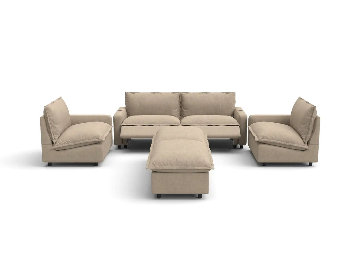 Modular Cero Reclining Sectionals | 6-Piece Khaki Linen Grand Estate U-Shaped Sectionals 4-Seater with 2-Ottomans