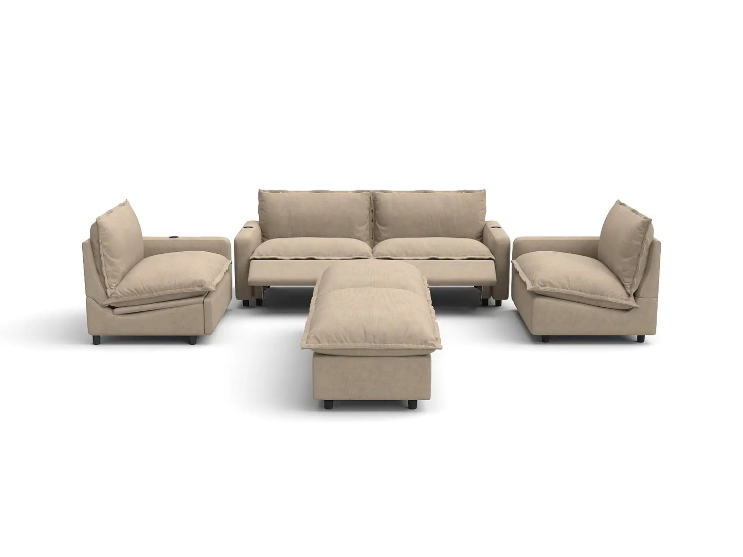 Modular Cero Reclining Sectionals | 6-Piece Khaki Linen Grand Estate U-Shaped Sectionals 4-Seater with 2-Ottomans