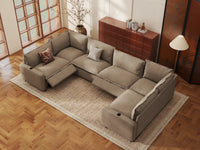 Modular Cero Reclining Sectionals | 6-Piece Khaki Linen Grand Estate U-Shaped Sectionals 6-Seater