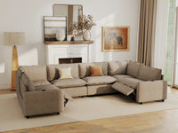 Modular Cero Reclining Sectionals | 6-Piece Khaki Linen Grand Estate U-Shaped Sectionals 6-Seater