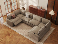 Modular Cero Reclining Sectionals | 6-Piece Khaki Linen Grand Estate U-Shaped Sectionals 6-Seater