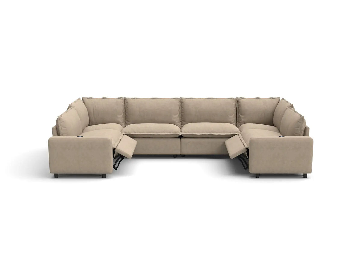 Modular Cero Reclining Sectionals | 6-Piece Khaki Linen Grand Estate U-Shaped Sectionals 6-Seater