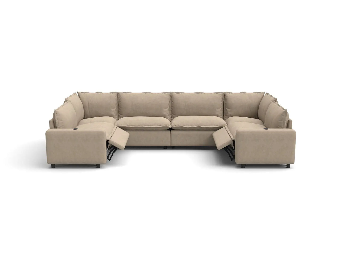Modular Cero Reclining Sectionals | 6-Piece Khaki Linen Grand Estate U-Shaped Sectionals 6-Seater