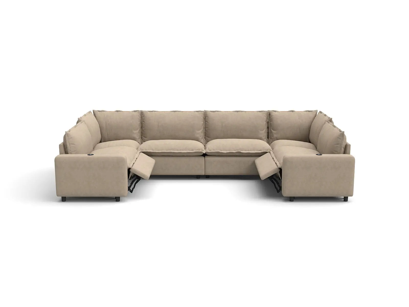Modular Cero Contemporary Reclining Sectional | 6-Piece Khaki Linen Grand Estate U-Shaped Sectionals 6-Seater