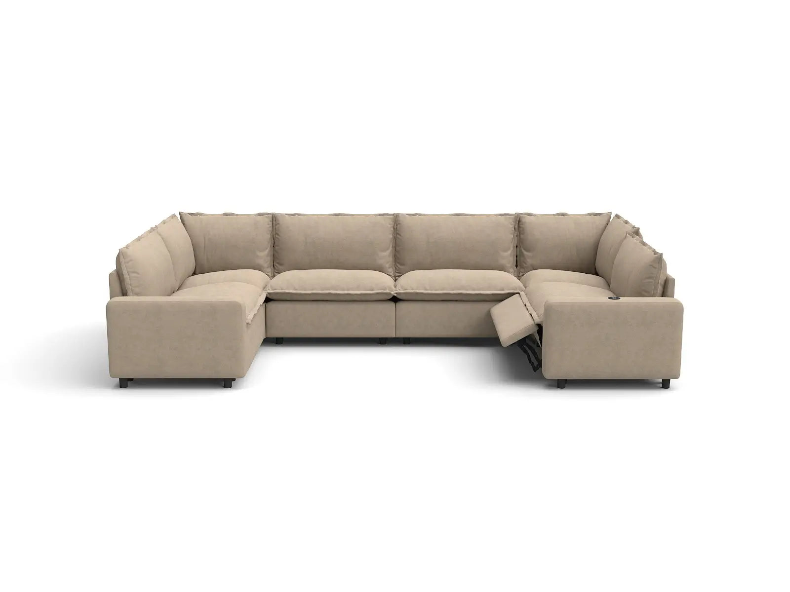Modular Cero Modern Reclining Sectional | 6-Piece Khaki Linen Grand Estate U-Shaped Sectionals 6-Seater