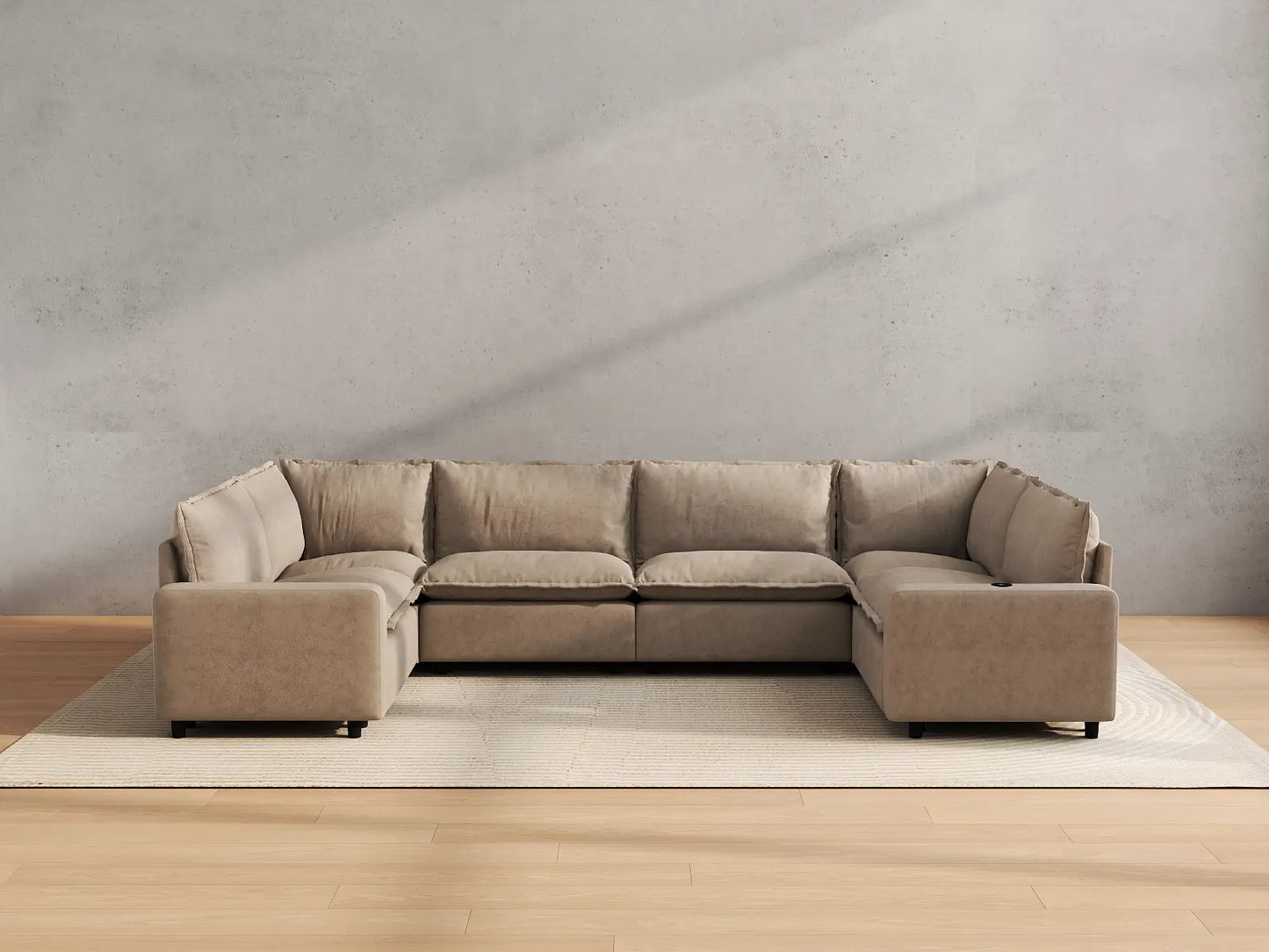 Modular Cero Modern Reclining Sectional | 6-Piece Khaki Linen Grand Estate U-Shaped Sectionals 6-Seater