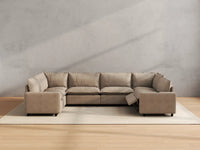 Modular Cero Modern Reclining Sectional | 6-Piece Khaki Linen Grand Estate U-Shaped Sectionals 6-Seater