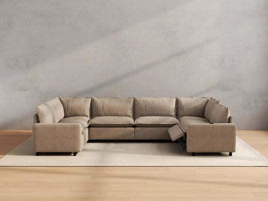 Modular Cero Reclining Sectionals | 6-Piece Khaki Linen Grand Estate U-Shaped Sectionals 6-Seater