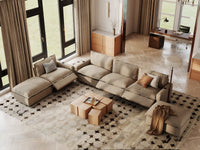 Modular Cero Reclining Sectionals | 6-Piece Khaki Linen Home Living Corner Sectionals 4-Seater with 2-Ottomans