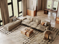 Modular Cero Reclining Sectionals | 6-Piece Khaki Linen Home Living Corner Sectionals 4-Seater with 2-Ottomans