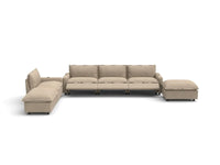 Modular Cero Reclining Sectionals | 6-Piece Khaki Linen Home Living Corner Sectionals 4-Seater with 2-Ottomans