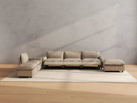 Modular Cero Reclining Sectionals | 6-Piece Khaki Linen Home Living Corner Sectionals 4-Seater with 2-Ottomans