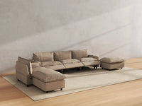 Modular Cero Reclining Sectionals | 6-Piece Khaki Linen Home Living Corner Sectionals 4-Seater with 2-Ottomans