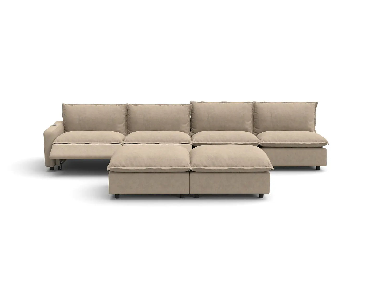Modular Cero Reclining Sectionals | 6-Piece Khaki Linen Large Space Sofa Sets 4-Seater with 2-Ottomans