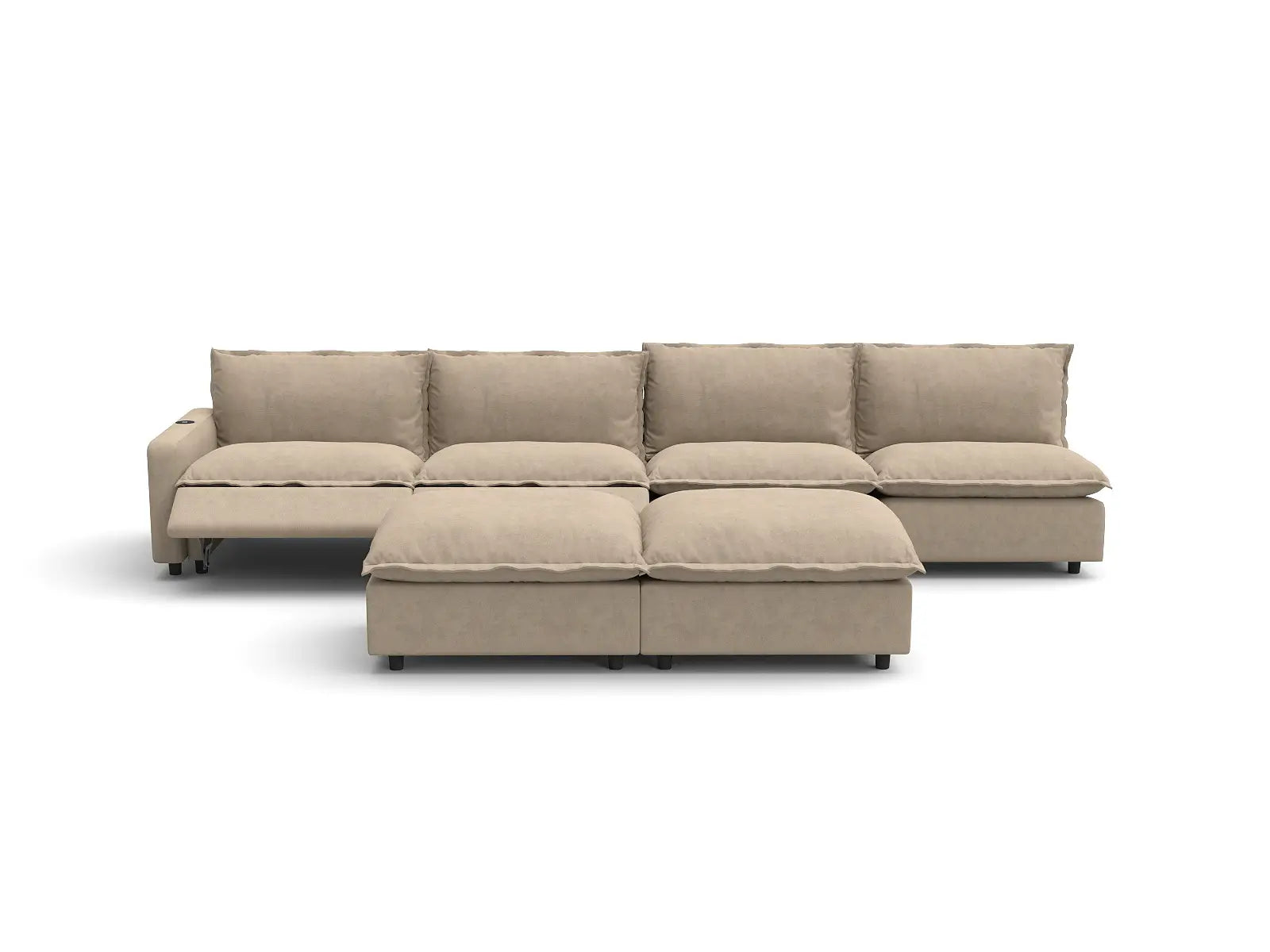 Modular Cero Reclining Sofa Set | 6-Piece Khaki Linen Large Space Sofa Sets 4-Seater with 2-Ottomans