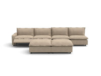 Modular Cero Reclining Sectionals | 6-Piece Khaki Linen Large Space Sofa Sets 4-Seater with 2-Ottomans