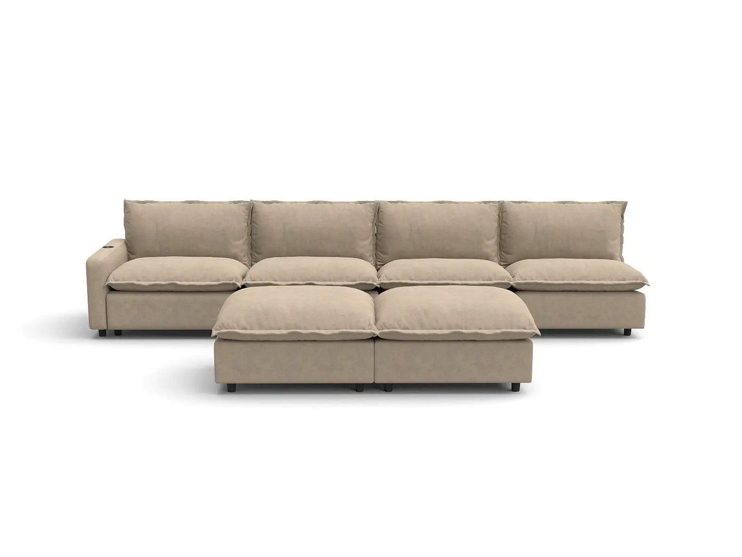 Modular Cero Reclining Sectionals | 6-Piece Khaki Linen Large Space Sofa Sets 4-Seater with 2-Ottomans