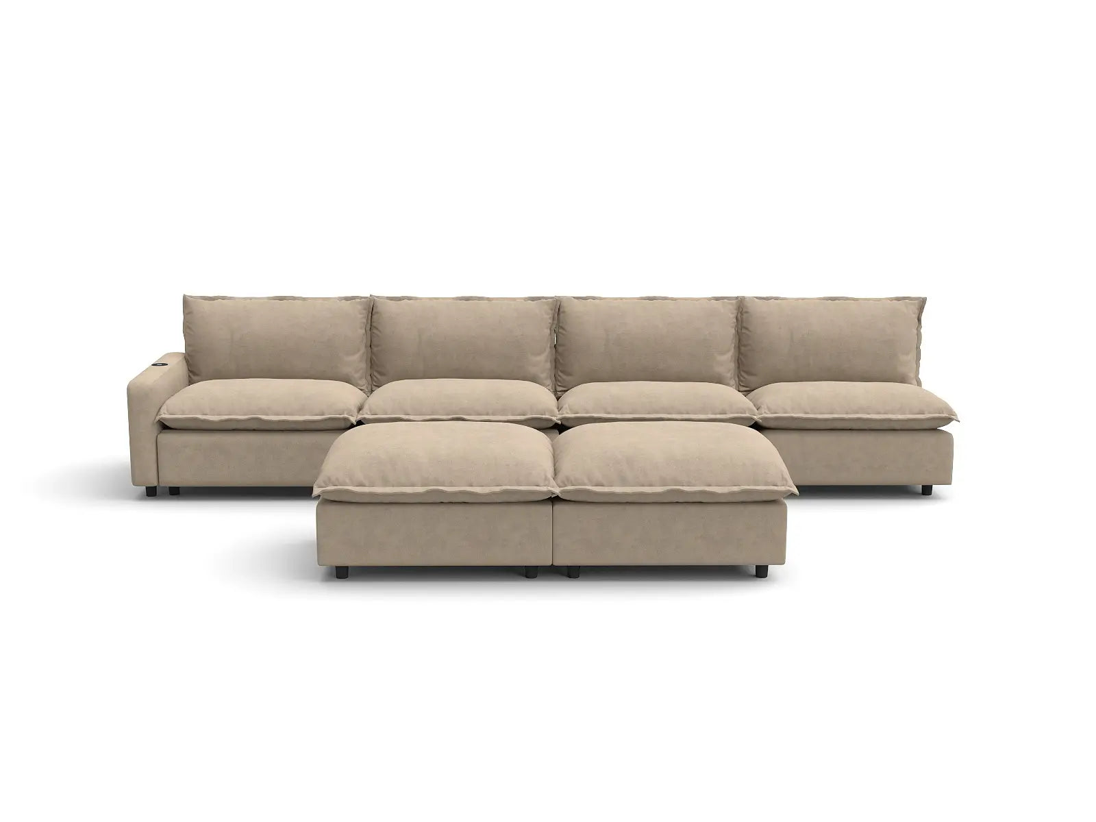 Modular Cero Reclining Sofa Set | 6-Piece Khaki Linen Large Space Sofa Sets 4-Seater with 2-Ottomans