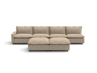 Modular Cero Reclining Sectionals | 6-Piece Khaki Linen Large Space Sofa Sets 4-Seater with 2-Ottomans